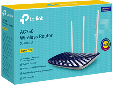 Router Wireless de Banda Dual AC750 TP-Link (Archer C20) - 3 Antenas