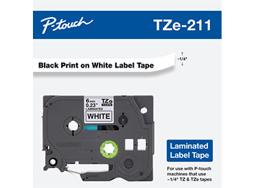 Cinta laminada texto negro sobre fondo blanco Brother TZe-211