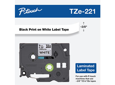 Cinta laminada texto negro sobre fondo blanco Brother TZe-221