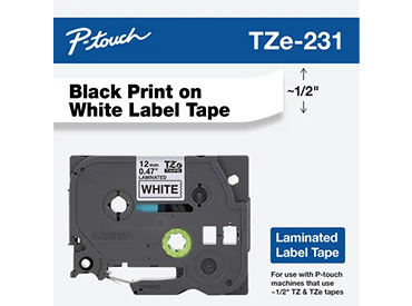 Cinta laminada texto negro sobre fondo blanco Brother TZe-231