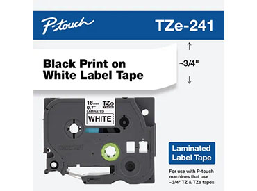 Cinta laminada texto negro sobre fondo blanco Brother TZe-241