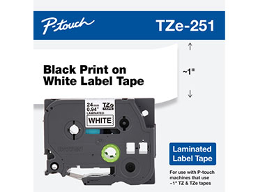Cinta laminada texto negro sobre fondo blanco Brother TZe-251
