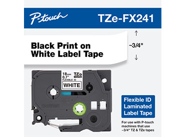 Cinta flexible laminada texto negro sobre fondo blanco Brother TZe-FX241