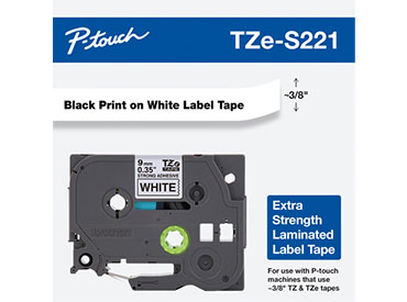 Cinta de laminado extra resistente texto negro sobre fondo blanco Brother TZe-...