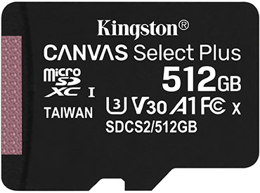 Tarjeta de memoria microSD Kingston Canvas Select Plus 512GB con Adaptador
