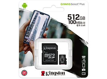 Tarjeta de memoria microSD Kingston Canvas Select Plus 512GB con Adaptador
