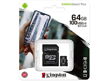 Tarjeta de memoria microSD Kingston Canvas Select Plus 64GB con Adaptador