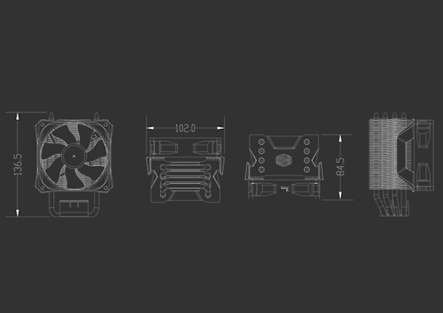 Diagrama y medidas del Cooler para CPU Cooler Master Hyper H411R