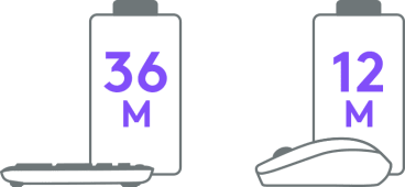 Ícono: Las baterías del teclado ofrecen una duración de 36 meses y las del mouse 12