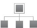 La imagen muestra un diagrama de estructura jerárquica con un cuadrado central del que se desprenden tres líneas hacia otros tres cuadrados, representando una organización o flujo de información.