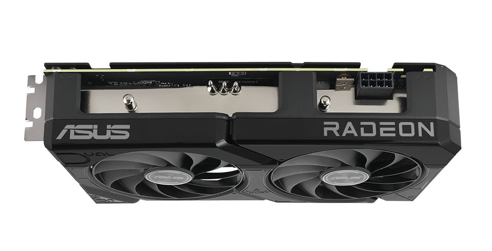 Vista superior de la tarjeta gráfica ASUS Dual Radeon™ RX 7600 XT