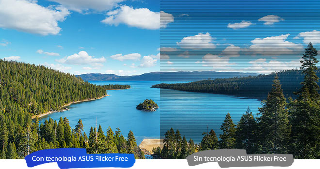 Comparación de imagen con y sin tecnología ASUS Flicker Free en el monitor ASUS VA27EHF Eye Care Gaming