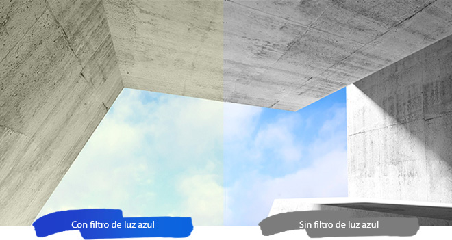Comparación de imagen con y sin filtro de luz azul en el monitor ASUS VA27EHF Eye Care Gaming