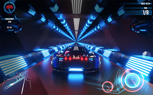 Juego de carreras futurista en pantalla para mostrar la fluidez visual de 100Hz SmoothMotion