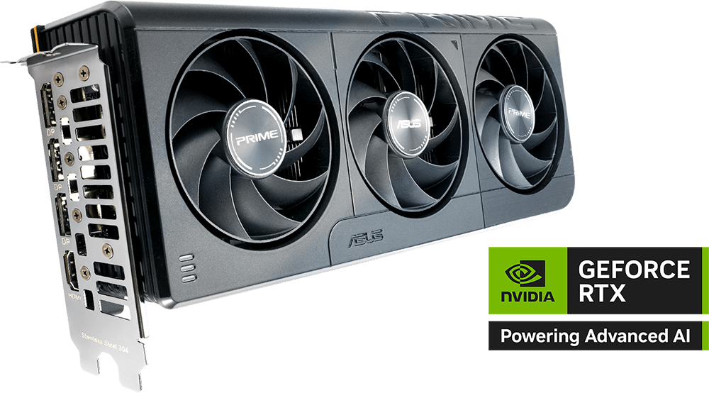 Placa de video ASUS Prime GeForce RTX™ 5050 8GB GDDR6 OC Edition. Logo NVIDIA GEFORCE RTX Powering Advanced AI