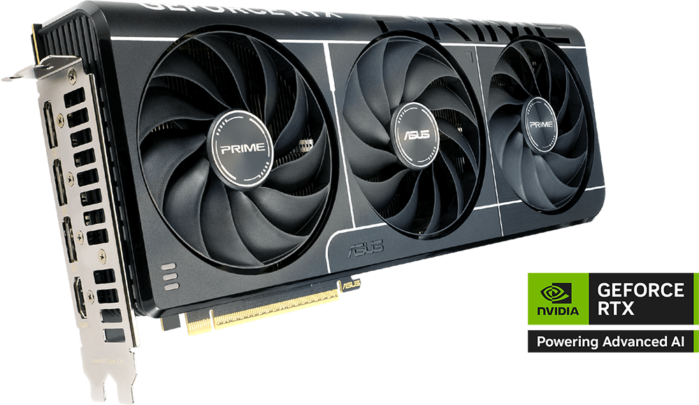 Placa de video ASUS PRIME GeForce RTX™ 5070 12GB GDDR7 OC Edition. Logo NVIDIA GEFORCE RTX Powering Advanced AI