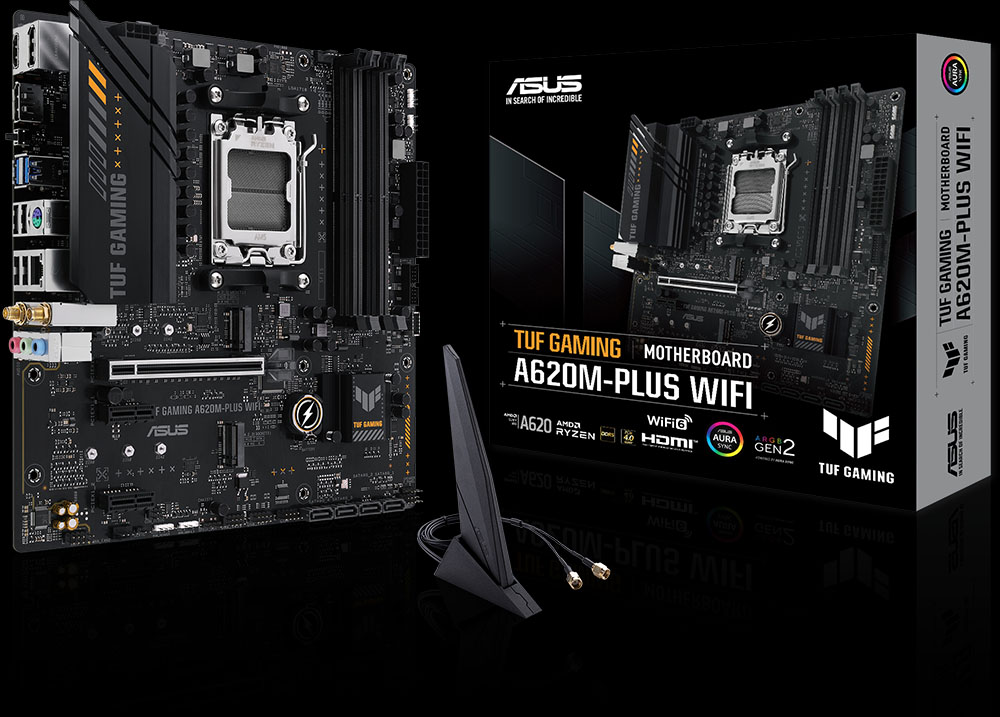 Motherboard ASUS TUF GAMING A620M-PLUS WIFI y Caja - Hero Image
