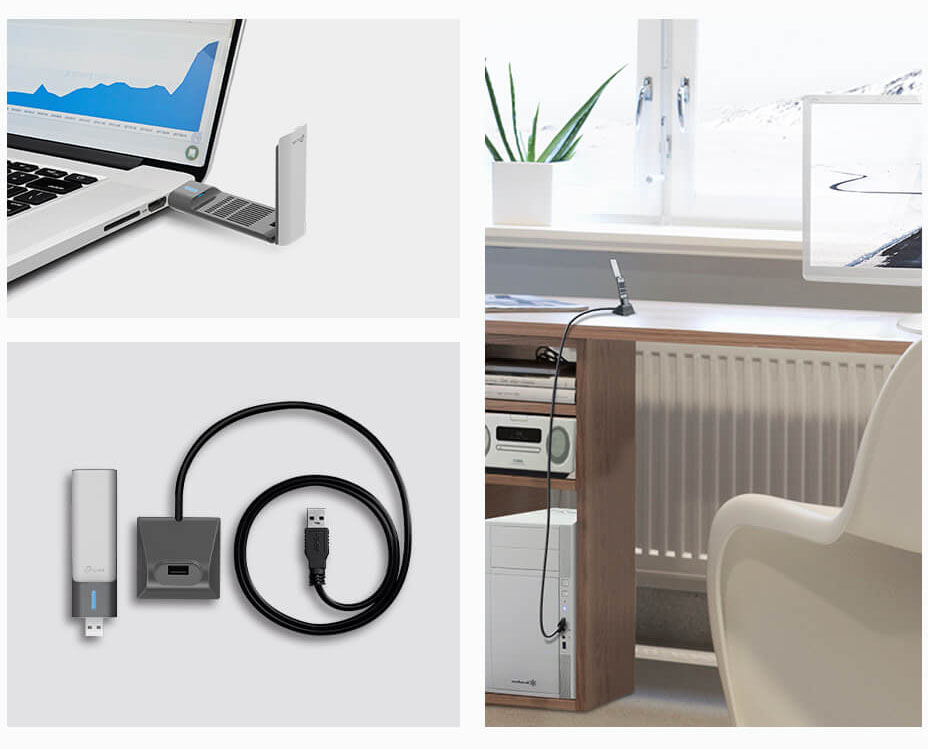 Diseño flexible con base y cable USB 3.0 del Archer TX20UH