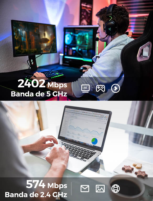 Comparativa de bandas Wi-Fi 6 del TP-Link Archer TX50UH con beneficios y velocidades integrados en la imagen