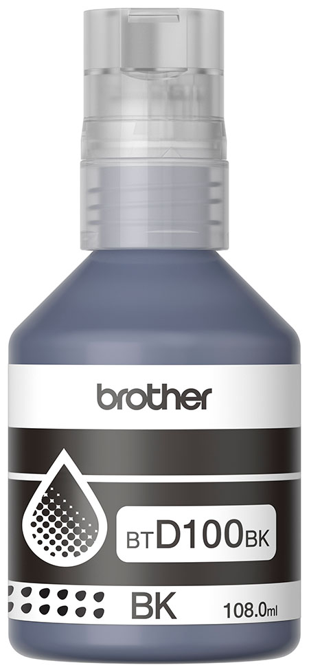 Botella de tinta negra original Brother BTD100BK para impresoras InkBenefit Tank.