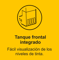 Tanque frontal integrado, fácil visualizaciónde los niveles de tinta