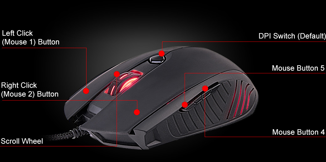 Mouse del Thermaltake CHALLENGER COMBO, con un efecto de iluminación de pulso fijo para añadir ambiente de juego