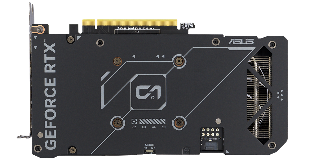Placa trasera de la tarjeta gráfica ASUS Dual GeForce RTX 4060.