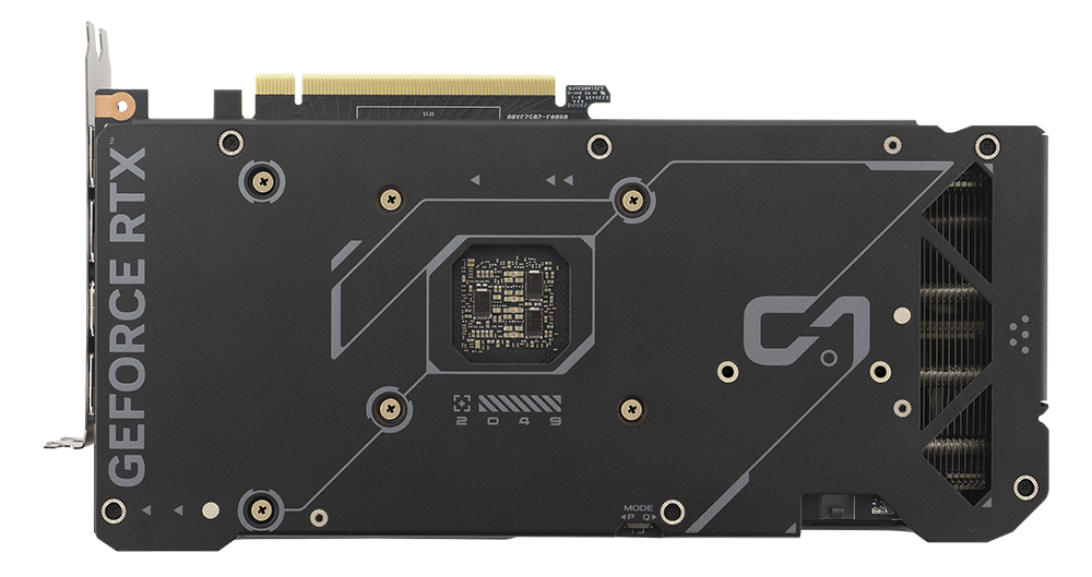 Placa trasera de la tarjeta gráfica ASUS Dual GeForce RTX 4070.