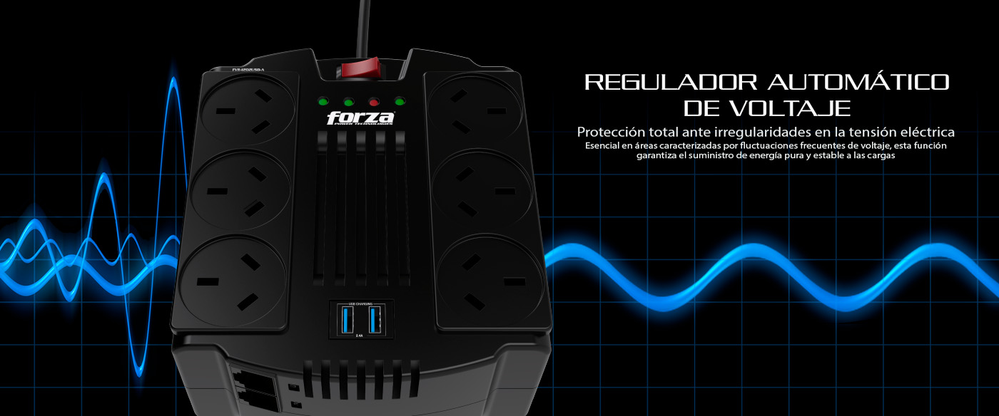 REGULADOR AUTOMÁTICO DE VOLTAJE. Protección total ante irregularidades en la tensión eléctrica. Esencial en áreas caracterizadas por fluctuaciones frecuentes de voltaje, esta función garantiza el suministro de energía pura y estable a las cargas.