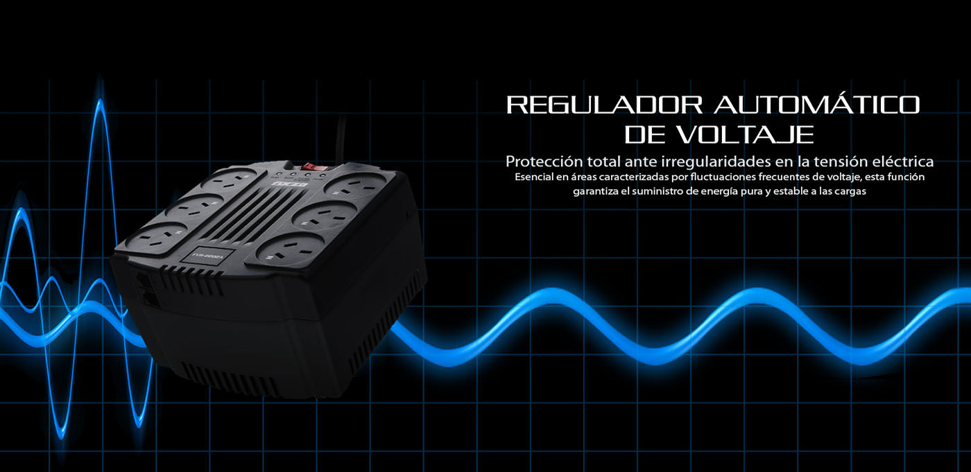 REGULADOR AUTOMÁTICO DE VOLTAJE. Protección total ante irregularidades en la tensión eléctrica. Esencial en áreas caracterizadas por fluctuaciones frecuentes de voltaje, esta función garantiza el suministro de energía pura y estable a las cargas.