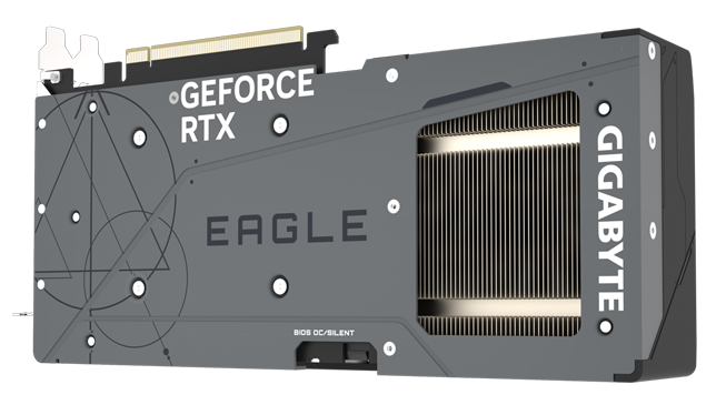 imagen de la placa Gigabyte GeForce RTX™ 4070 EAGLE OC 12G mostrando la placa protectora trasera