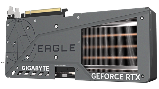 imagen de la placa GeForce RTX™ 4070 Ti EAGLE OC 12G mostrando la placa protectora trasera