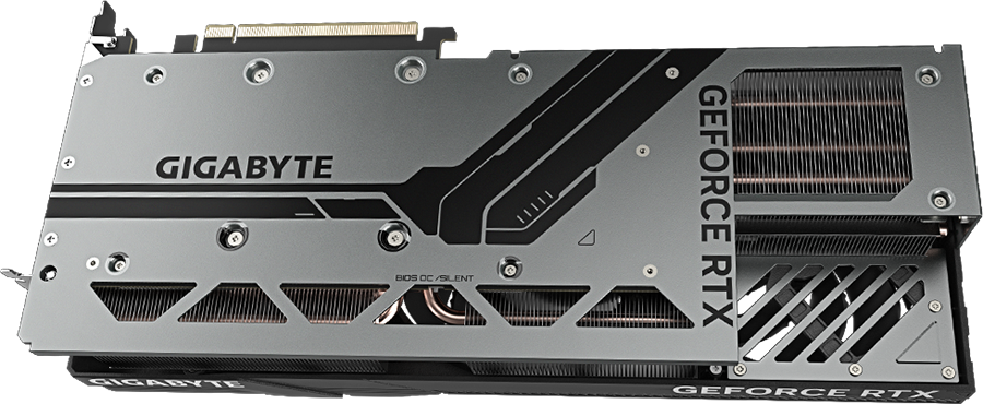 Vista de la placa trasera de protección metálica de la placa Gigabyte GeForce RTX™ 4090 WINDFORCE V2 24G