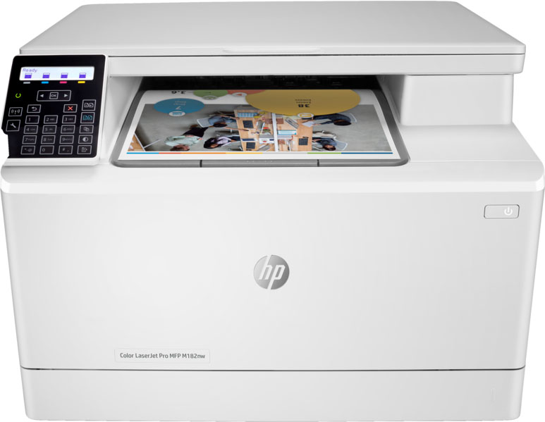 Vista frontal de la Impresora HP Color LaserJet Pro MFP M182nw (7KW55A)