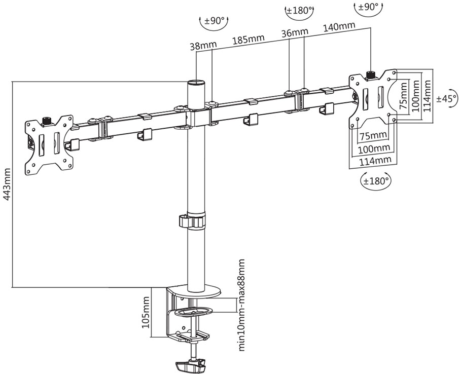 Dimensiones y medidas del Soporte de escritorio Intelaid IT-DB91E