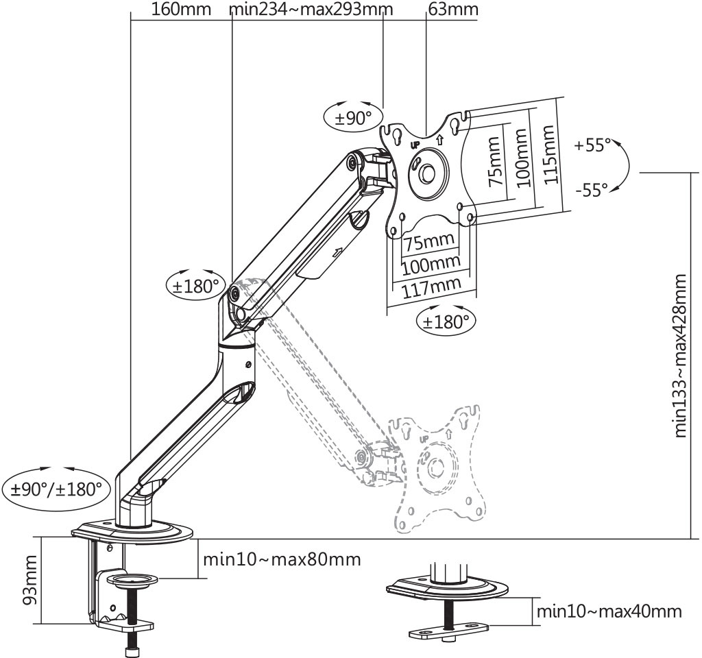 Dimensiones y medidas del Soporte de escritorio Intelaid IT-DBGP