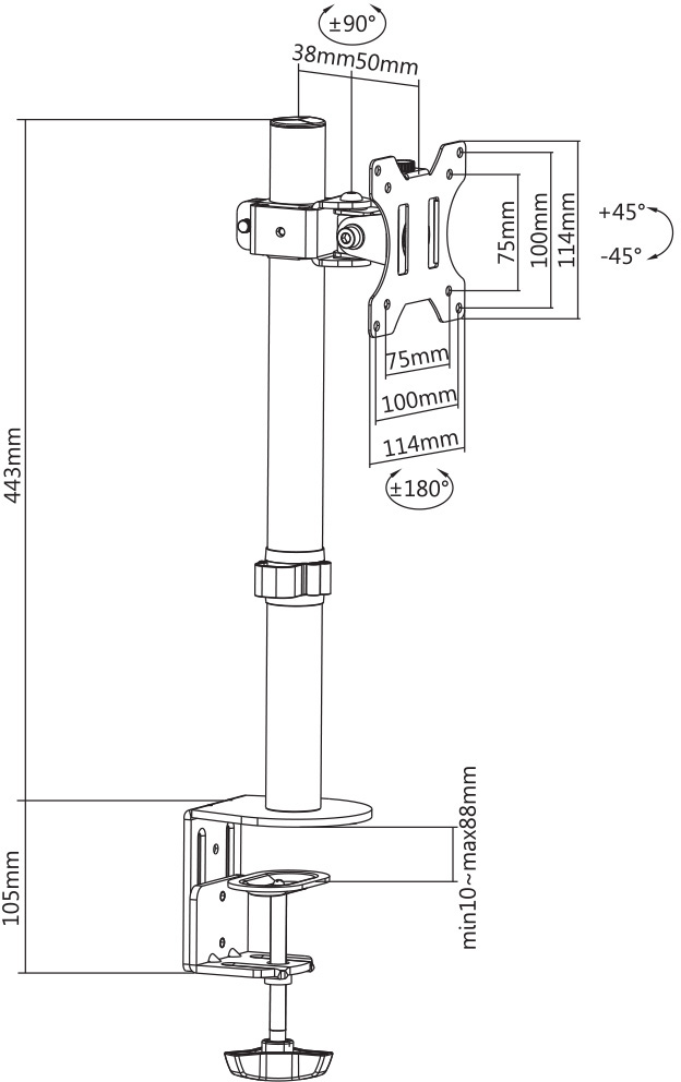 Dimensiones y medidas del Soporte de escritorio Intelaid IT-DBSX