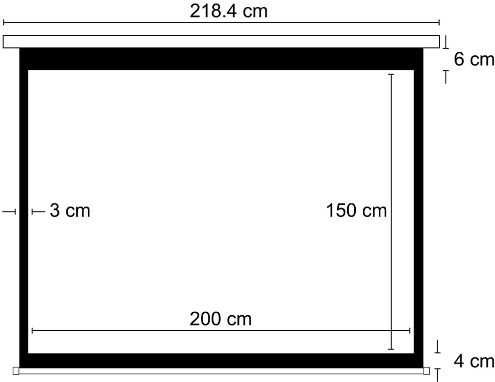 Plano con medidas de la pantalla para proyección de imagen con bloqueo automático Intelaid IT-SPS100
