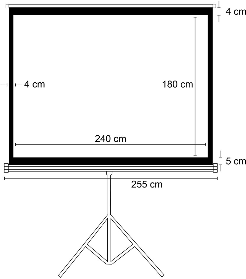 Plano con medidas de la pantalla para proyección de imagen con trípode Intelaid IT-TPS120