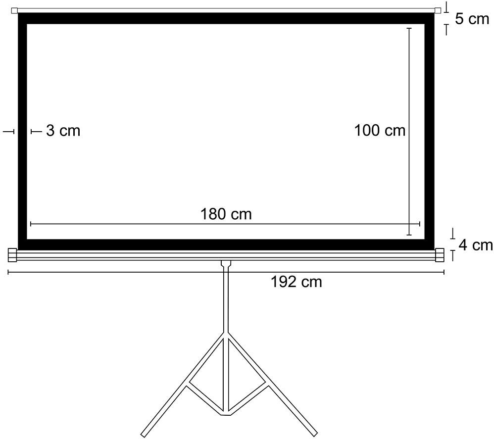 Plano con medidas de la pantalla para proyección de imagen con trípode Intelaid IT-TPW82
