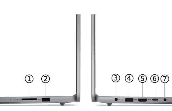 Vistas laterales de la Notebook Lenovo IdeaPad Slim 3 15ABR8 indicando los puertos