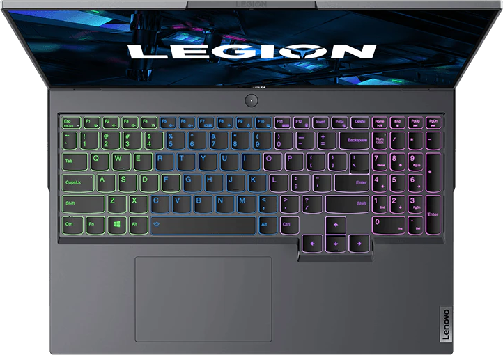 Legion 5i Pro Gen 6 (16″ Intel) Storm Grey, vista superior, retroiluminación RGB activada