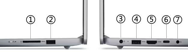 Vistas laterales de la Notebook Lenovo IdeaPad Slim 3 15IAN8, de color Arctic Grey, enumerando los puertos del 1 al 7