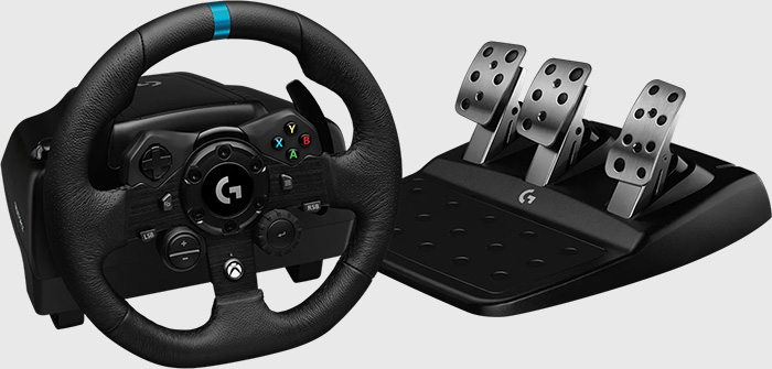 Volante de carreras Logitech G923 TRUEFORCE con pedales de tres pedales de acero inoxidable y cubierta de cuero, compatible con Xbox Series X|S y Xbox One