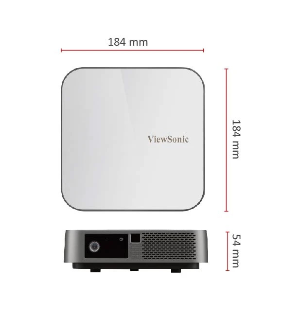 Dimensiones del Proyector Smart LED portátil Full HD ViewSonic M2e con altavoces Harman Kardon®