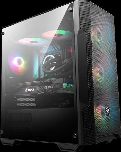 Un círculo negro con el texto: RGB, en blanco en el centro, rodeado por un anillo brillante de luz blanca y un borde exterior que muestra un espectro de colores del arcoíris.