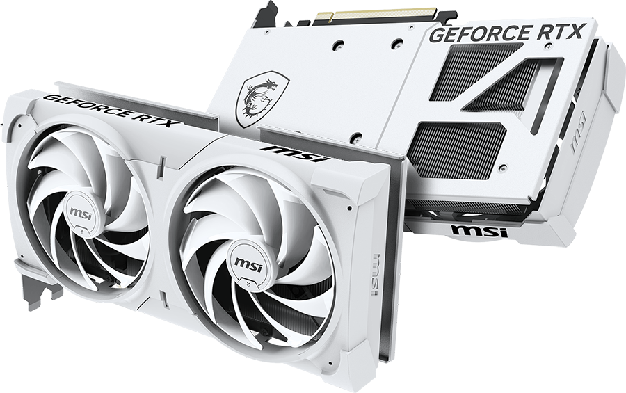 Vista frontal y trasera de la Placa de video MSI GeForce RTX™ 5070 12G VENTUS 2X OC WHITE