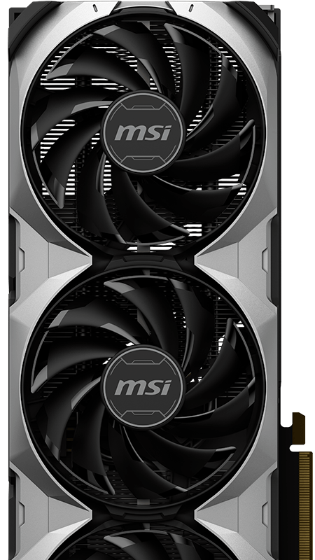 Placa de video MSI GeForce RTX™ 4060 Ti VENTUS 3X 8G OC de frente en orientación vertical, mostrando los ventiladores