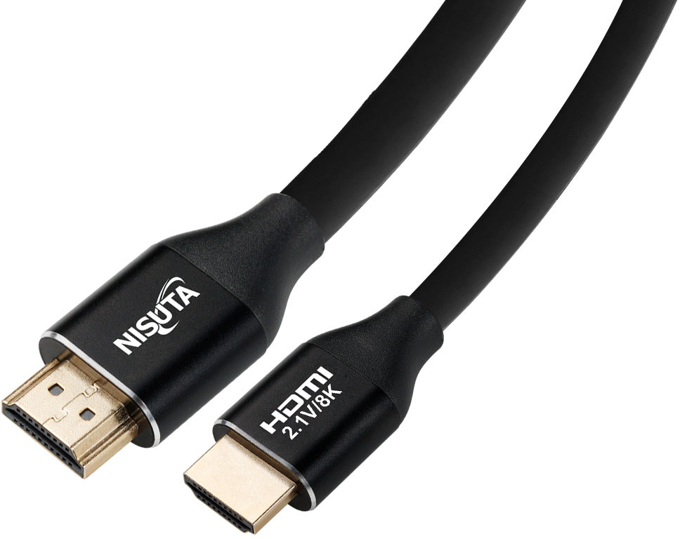 Detalle de los conectores del cable HDMI de 3m V2.1 8K calidad premium Nisuta NSCAHD38K