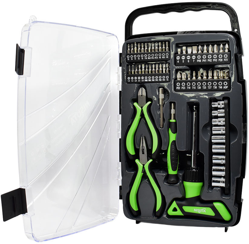 Juego de herramientas con pinza, alicate, destornillador de 58 piezas Nisuta (NSKD58)